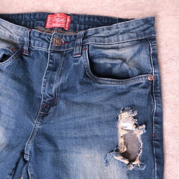 Stylo Skinny Jeans Distressed Dark Washed Blue Denim Stretch Men's Actual 32x29 - Picture 3 of 13